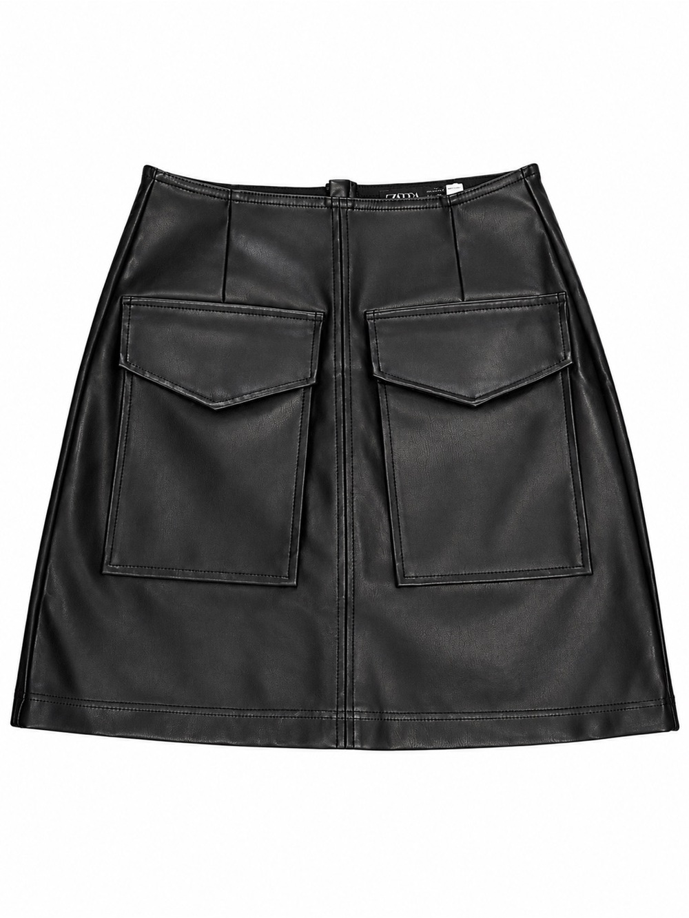 RDI Black Faux Leather A-Line Skirt with Flap Pockets